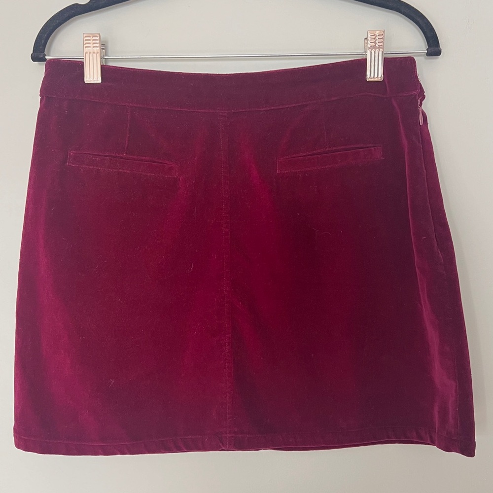 Vintage y2k Free People Velvet Burgundy Mini Skirt Boho Retro Indie Fits Med - Picture 2 of 7